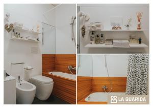 - deux photos d'une salle de bains avec toilettes et baignoire dans l'établissement Relais Giusti 2 - La Guarida, à Udine