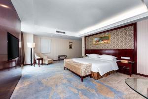 um quarto de hotel com uma cama e uma televisão de ecrã plano em Vienna Hotel Xinyu Kaiguang em Xinyu
