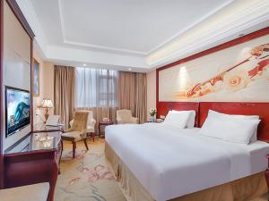 Una habitación de hotel con una cama grande y un televisor. en Vienna Hotel Jiangsu Shuyang Middle Renmin Road, en Shuyang