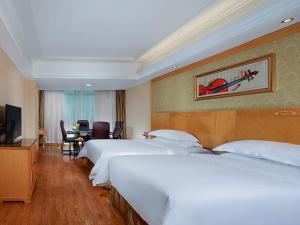 um quarto de hotel com duas camas e uma televisão em Vienna Hotel Yueyang Zhanqian Road em Yueyang