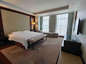 a hotel room with a large bed and a television at Vienna Hotel Yinchuan Railway Station in Yinchuan