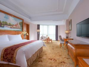 a hotel room with a bed and a flat screen tv at Venus Royal Hotel Guilin Airport in Guilin +6 photos