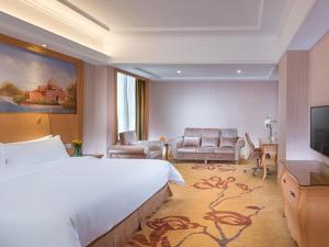 pokój hotelowy z łóżkiem i salonem w obiekcie Vienna International Hotel Shenzhen Qianhai w mieście Shenzhen