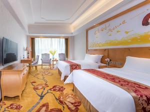 Habitación de hotel con 2 camas y TV en Vienna International Hotel Hunan Chenzhou Qingnian Avenue, en Chenzhou