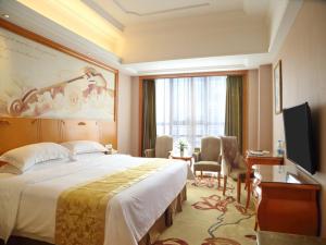Una habitación de hotel con una cama grande y un televisor. en Vienna International Hotel Changsha West Bus Station, en Changsha
