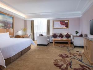 een hotelkamer met een bed en een woonkamer bij Vienna Hotel Shenzhen Honghu in Shenzhen