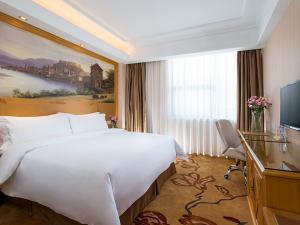 宝安にあるVienna 3 Best Hotel Shenzhen Longhuadalang Commercial Centreの大きなベッドとテレビがあるホテルの部屋