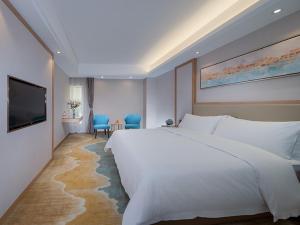 a bedroom with a large bed and a flat screen tv at Vienna Hotel (Qingyuan Century Bar Shop in Guangdong Province) in Qingyuan