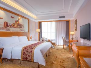 a hotel room with a large bed and a television at Venus Royal Hotel Guilin Airport in Guilin