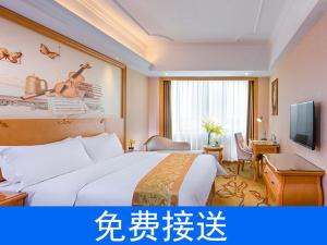 Vienna Hotel Guangzhou South Railway Station في قوانغتشو: غرفه فندقيه سرير كبير وتلفزيون