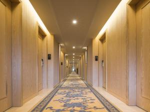 a hallway with a rug on the floor of a building at Vienna Hotel Shenzhen Pingji Ave in Longgang