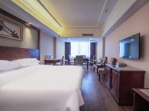 a hotel room with a bed and a desk and a television at Vienna Hotel Nanning Xianhu in Nanning