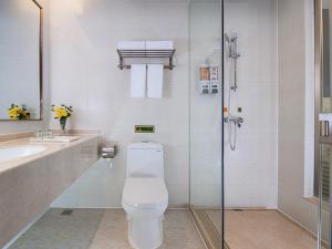 a bathroom with a toilet and a sink and a shower at Vienna Hotel Shenzhen Pingji Ave in Longgang