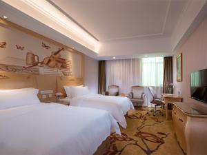 una camera d'albergo con due letti e una televisione di Vienna Hotel Shenzhen North Science And Technology Park a Shenzhen