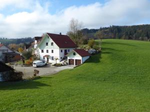 ein Haus auf einem Hügel mit einem grünen Feld in der Unterkunft erholungsraum Karsee - Ferienwohnung in Wangen im Allgäu