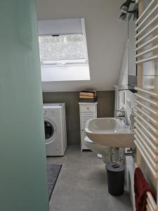 ヴァンゲン・イム・アルゴイにあるFerienwohnung NESTのバスルーム(シンク、洗濯機付)