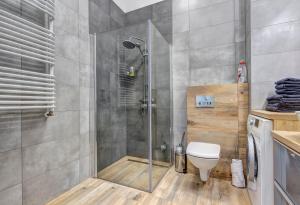 un bagno con doccia e WC di Apartamenty Teatralna Świnoujście a Świnoujście Altre 17 foto