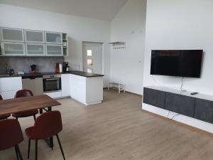 A kitchen or kitchenette at Ferienhäuser Seetraum Premium Card inklusive