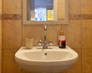 a bathroom sink with a bottle of soap on it at Kalamata Home #2 in Kalamata