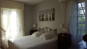 a bedroom with a white bed and two windows at Pazo Cibrán in San Xulián de Sales