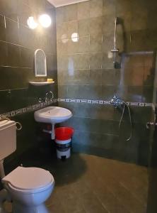 a bathroom with a toilet and a sink and a shower at Guest House Dzhegosh in Primorsko