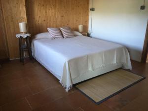 里奥帕尔Casa Rural El Carrizal的卧室里有一张白色的床，上面有两个枕头