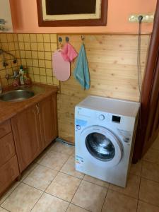 a washing machine in a bathroom with a sink at Апартаменти з усіма зручностями in Chernivtsi