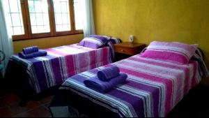 two beds in a room with purple sheets at Casa Quinta Rodeada de Bodegas Piscina BBQ Mendoza in Maipú +9 photos