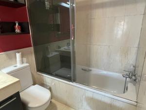 łazienka z prysznicem, toaletą i umywalką w obiekcie Mi Capricho, Luxury Apartment P 10 w mieście Mijas Costa +37 zdjęć