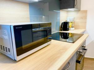 a microwave oven sitting on top of a kitchen counter at Appartement Villard-de-Lans, 3 pièces, 7 personnes - FR-1-515-6 in Villard-de-Lans