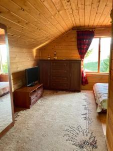 une chambre avec un lit et une télévision dans une cabine dans l'établissement Villa nagori, à Slavsko