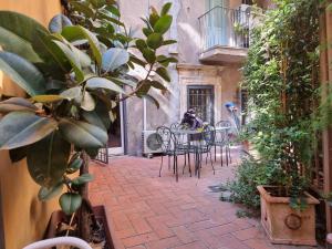 a patio with a table and chairs and plants at Pantheon, Campo de fiori mini garden in Rome