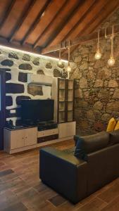 a living room with a couch and a television at Casa Leon in Tejeda