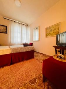a bedroom with a bed and a tv in a room at Katalin Panzió in Budapest