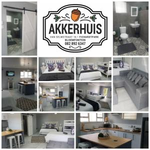 a collage of photos of a bedroom and a living room at Akkerhuis Deluxe Family Room in Bloemfontein