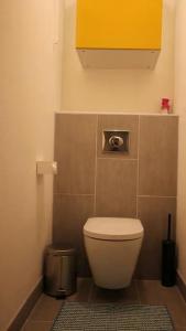 łazienka z toaletą i żółtą szafką w obiekcie At home in the center of Colmar w mieście Colmar