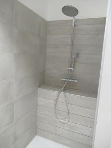 La salle de bains est pourvue d'une douche avec un pommeau de douche. dans l'établissement LA MASTRONA, à Saumane-de-Vaucluse