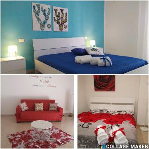 カステッランマーレ・デル・ゴルフォにあるAppartamenti Manzoniのベッド1台とソファ付きのベッドルームの写真3枚