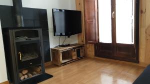a living room with a fireplace and a flat screen tv at Apartamento Albareda in Canfranc