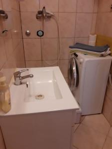 łazienka z umywalką i pralką w obiekcie Apartments Tomisa w Splicie