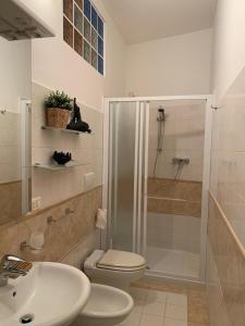 a bathroom with a shower and a toilet and a sink at Colle Veralli in Foce