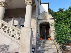 una entrada a un edificio con columnas y escaleras en Boutique Hotel Villa Horbach, en Idar-Oberstein