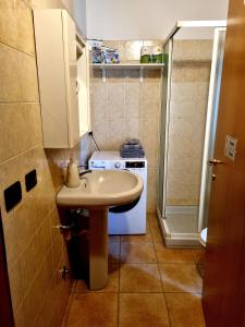 een kleine badkamer met een wastafel en een fornuis bij ANTICA CORTE ORTAIA APPARTAMENTI in Povegliano Veronese
