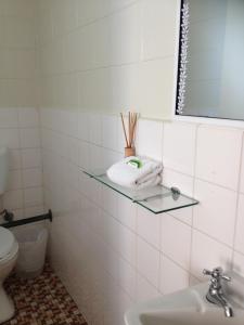 a bathroom with a sink and a glass shelf on the wall at Sunburst Motel in Gold Coast
