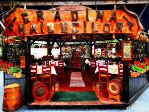クルジュ・ナポカにあるクラマ ハイドゥチロールのガゼボ(テーブル、椅子付)のあるレストラン