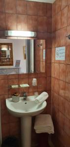 La salle de bains est pourvue d'un lavabo et d'un miroir. dans l'établissement Hôtel Richelieu, à Menton