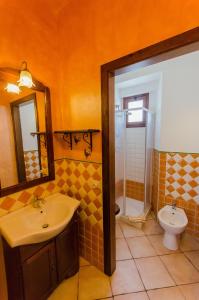 a bathroom with a sink and a toilet at Bed & Breakfast La Pavoncella in Tortolì
