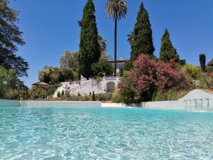 a pool of water in front of a house at Finca La Favorita in Constantina