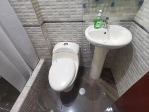 a bathroom with a toilet and a sink at Apartamento Hogareño con 3 dormitorios in Huancayo