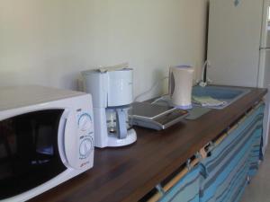 encimera de cocina con microondas y electrodomésticos en STUDIO 2- Laurier - 4 pers - proche centre, en Terre-de-Haut